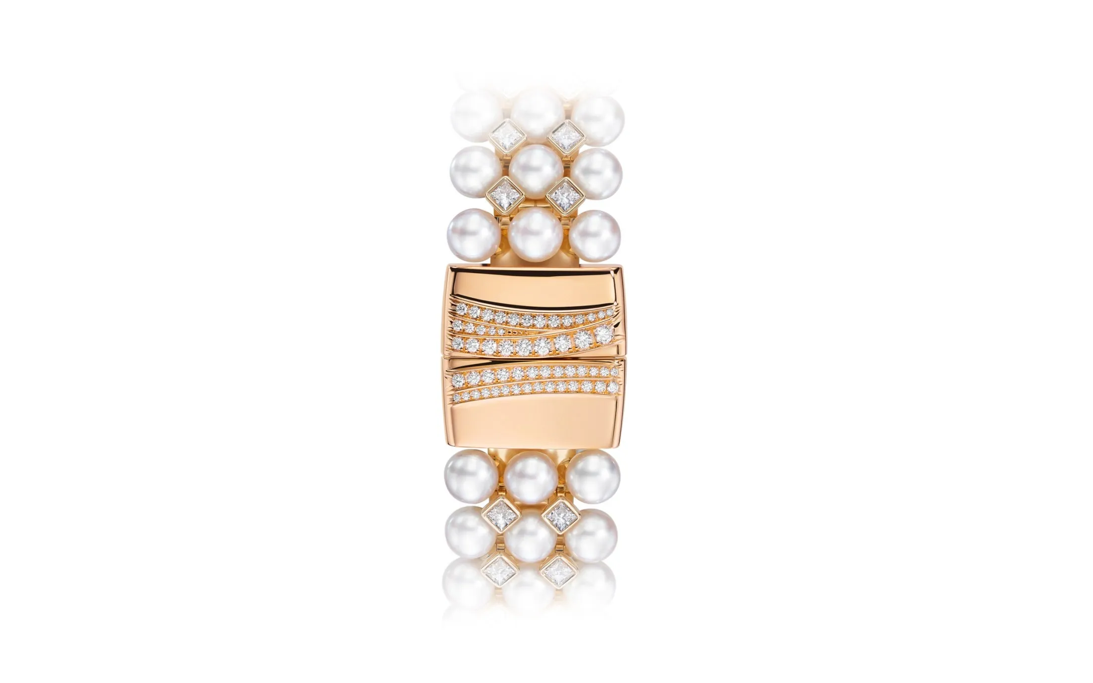 Patek Philippe Ladies Gondolo Haute Joaillerie, 18kt Rose Gold set with diamonds and Akoya pearls, 31 × 34.8mm, Ref# 7042/100R-010