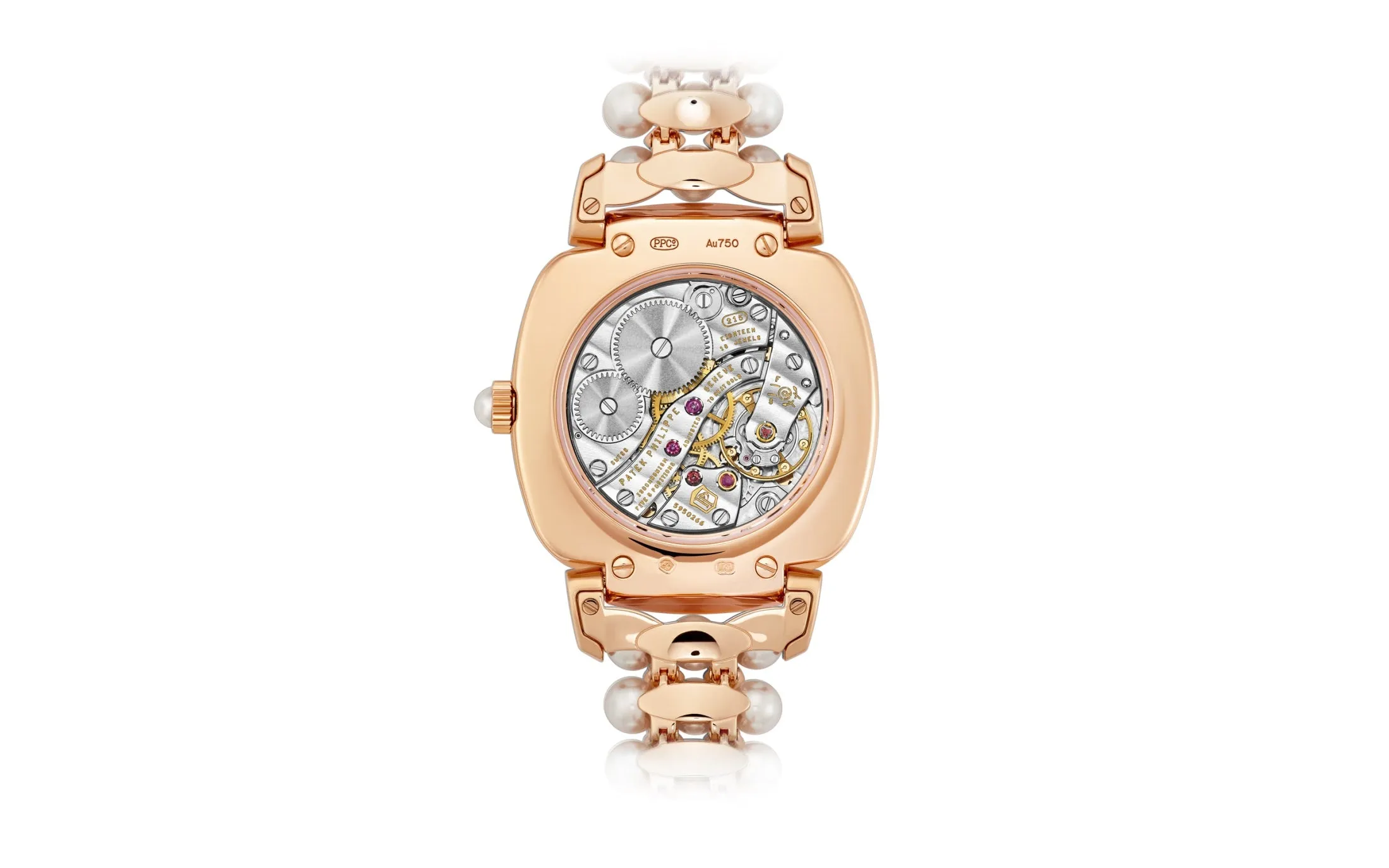 Patek Philippe Ladies Gondolo Haute Joaillerie, 18kt Rose Gold set with diamonds and Akoya pearls, 31 × 34.8mm, Ref# 7042/100R-010