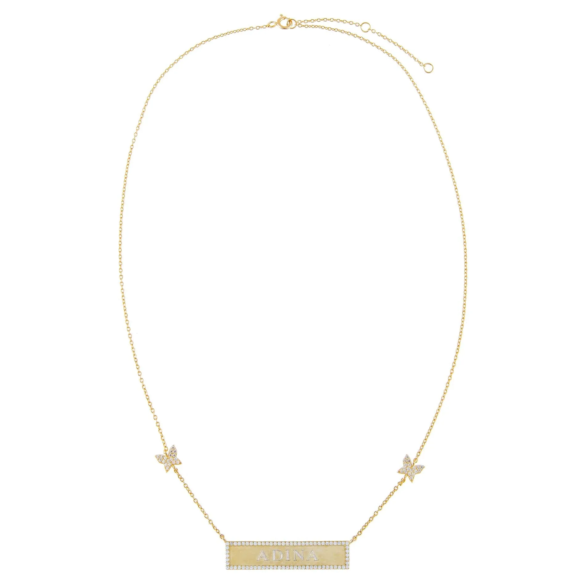 Pavé Engravable Bar Butterfly Necklace