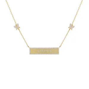 Pavé Engravable Bar Butterfly Necklace