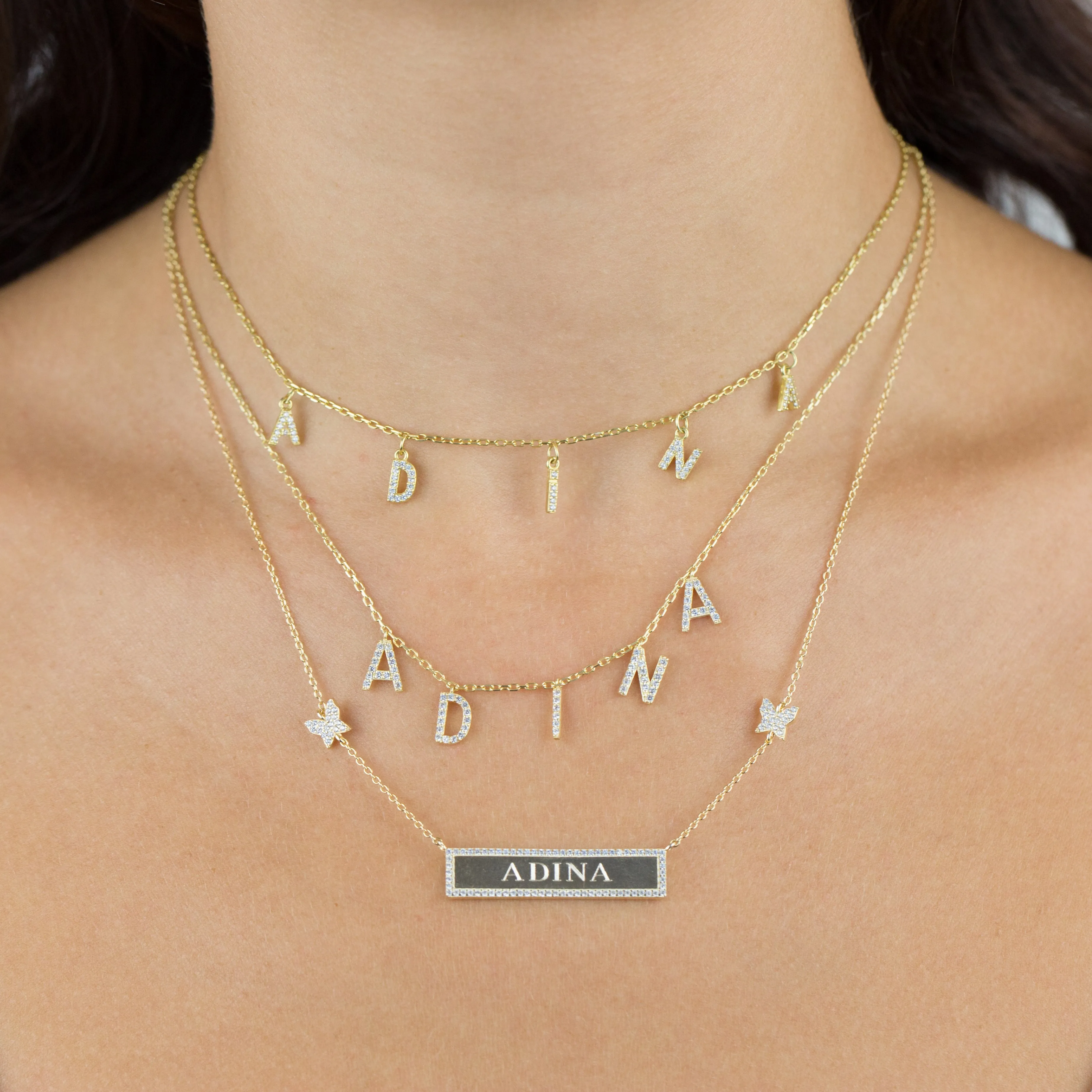 Pavé Engravable Bar Butterfly Necklace