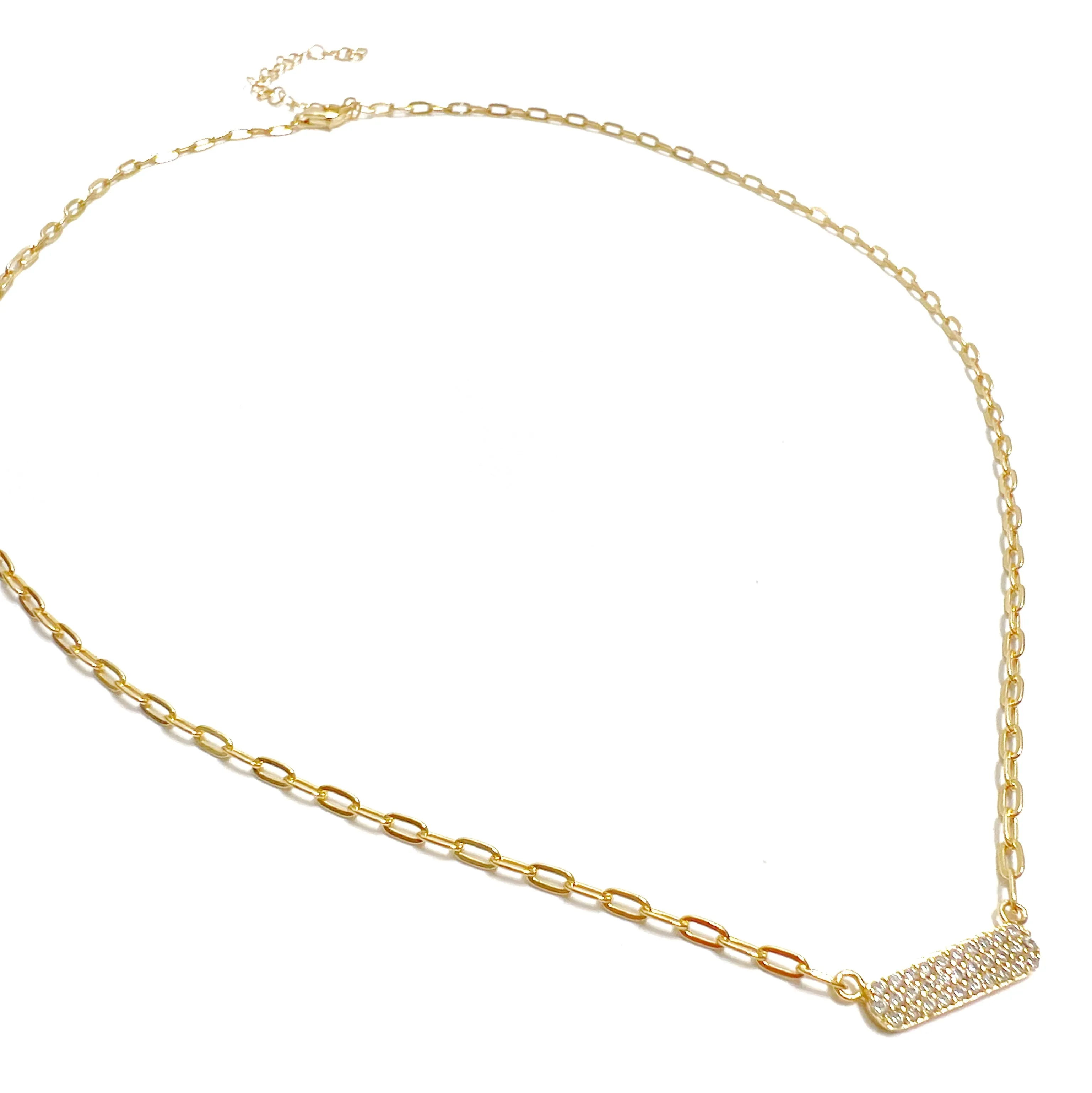 Pave Bar Paperclip Necklace