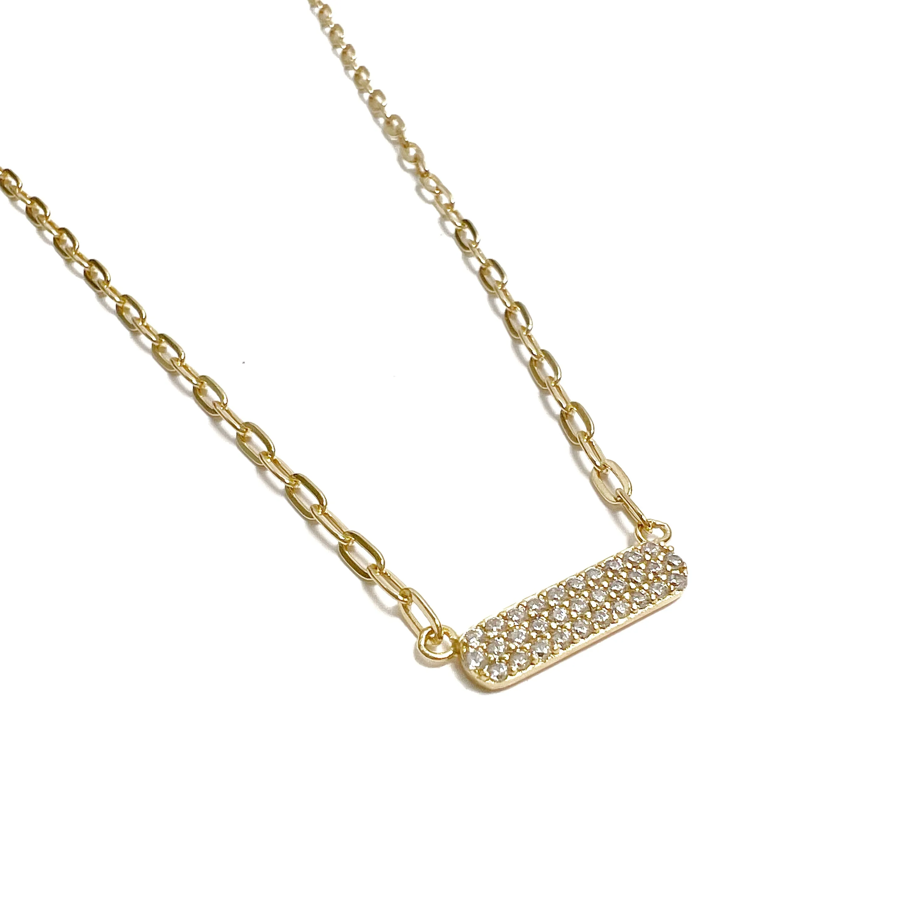 Pave Bar Paperclip Necklace