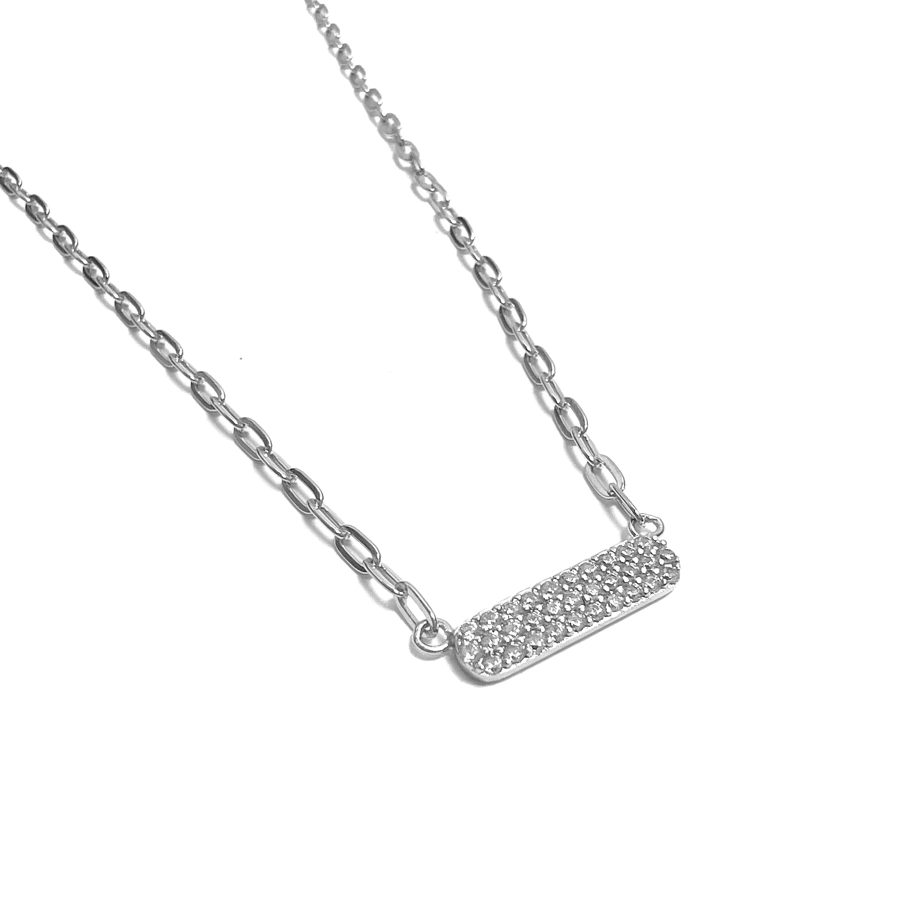 Pave Bar Paperclip Necklace