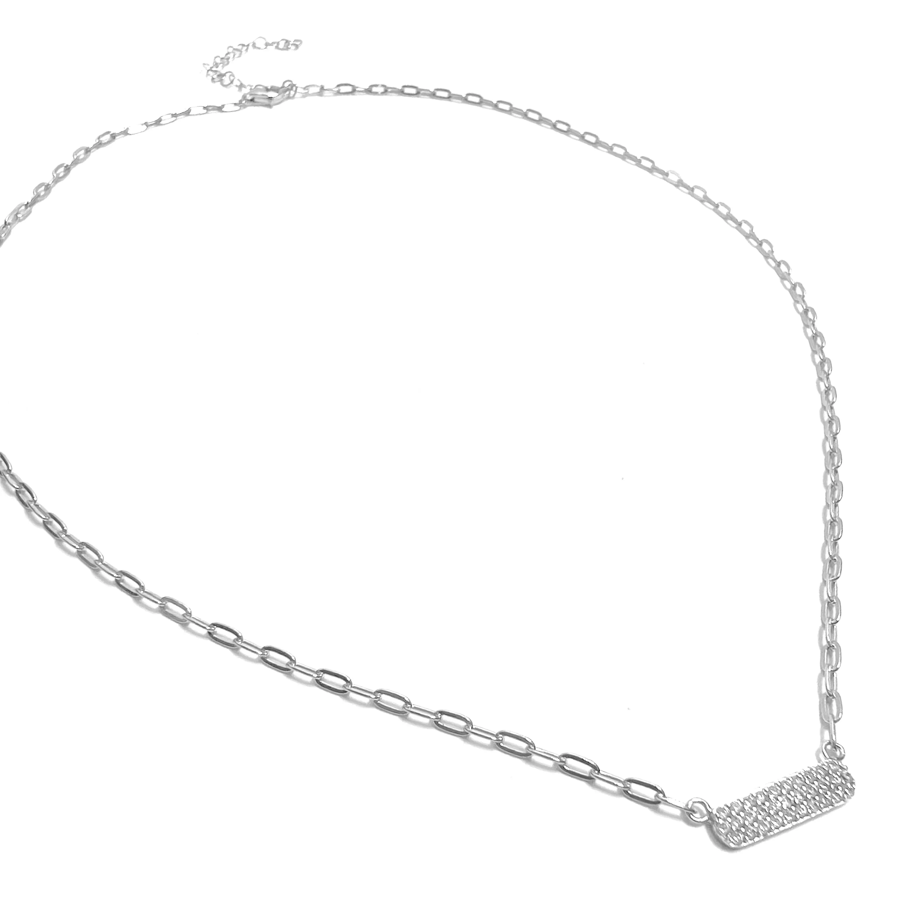 Pave Bar Paperclip Necklace