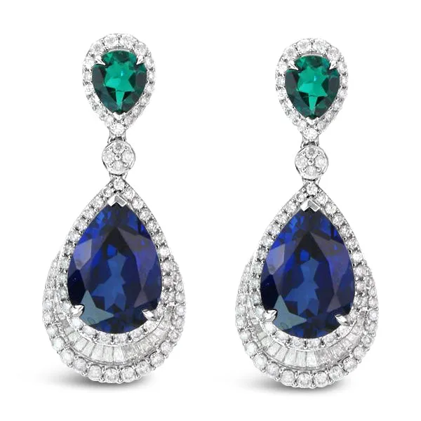 Pear shaped Emerald ,Sapphire & Diamonds Earrings