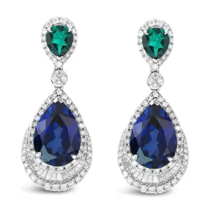 Pear shaped Emerald ,Sapphire & Diamonds Earrings