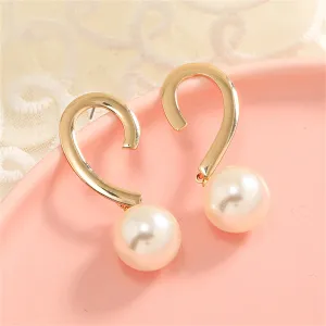 Pearl & 18K Gold-Plated Heart Drop Earrings