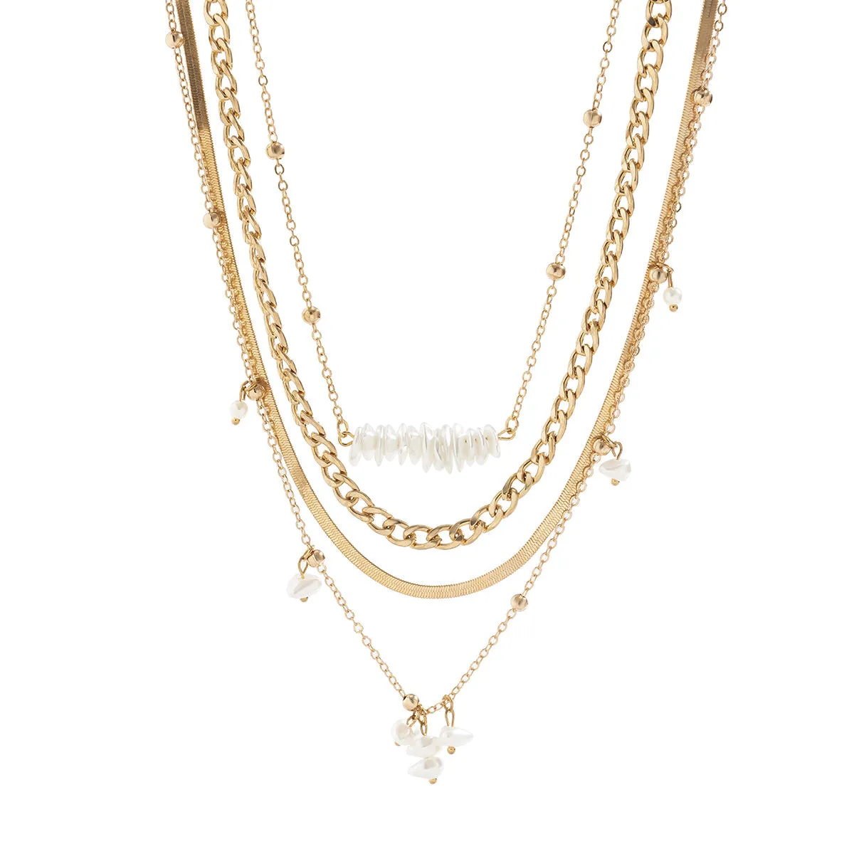 Pearl & 18K Gold-Plated Herringbone Chain Necklace Set