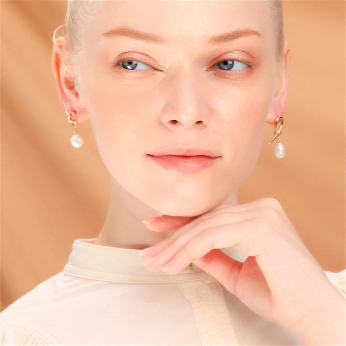 Pearl & 18K Gold-Plated Knot Drop Earrings
