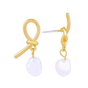 Pearl & 18K Gold-Plated Knot Drop Earrings