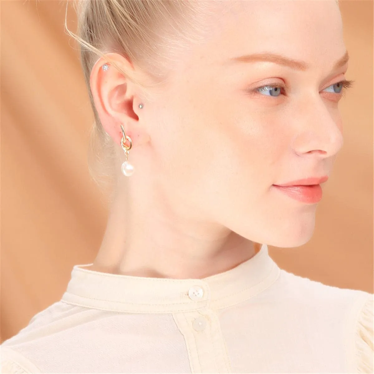 Pearl & 18K Gold-Plated Knot Drop Earrings