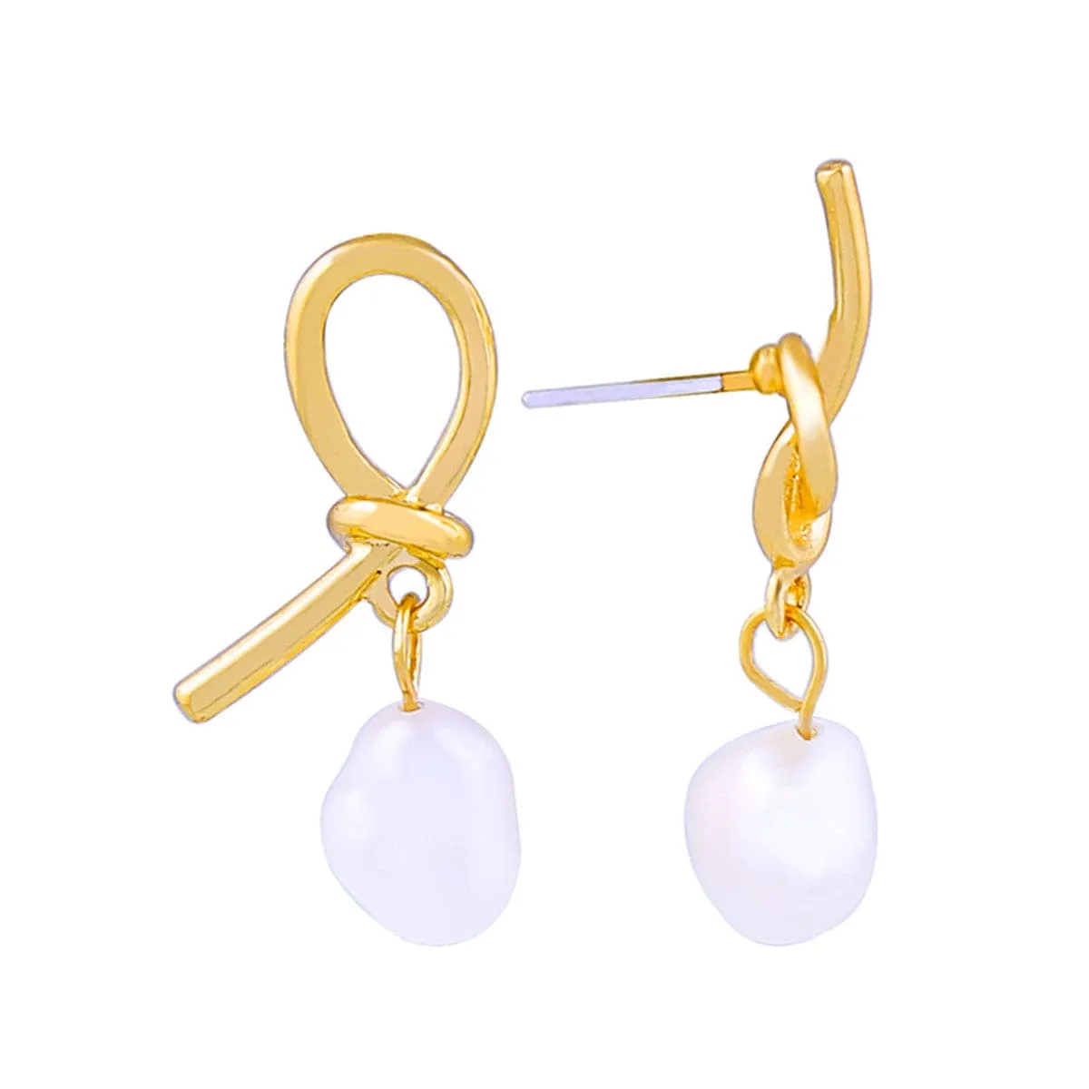 Pearl & 18K Gold-Plated Knot Drop Earrings