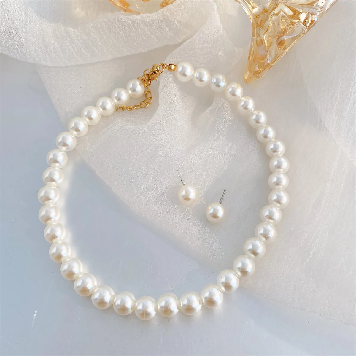 Pearl & 18K Gold-Plated Necklace & Stud Earrings