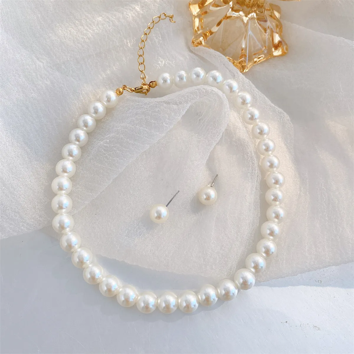 Pearl & 18K Gold-Plated Necklace & Stud Earrings