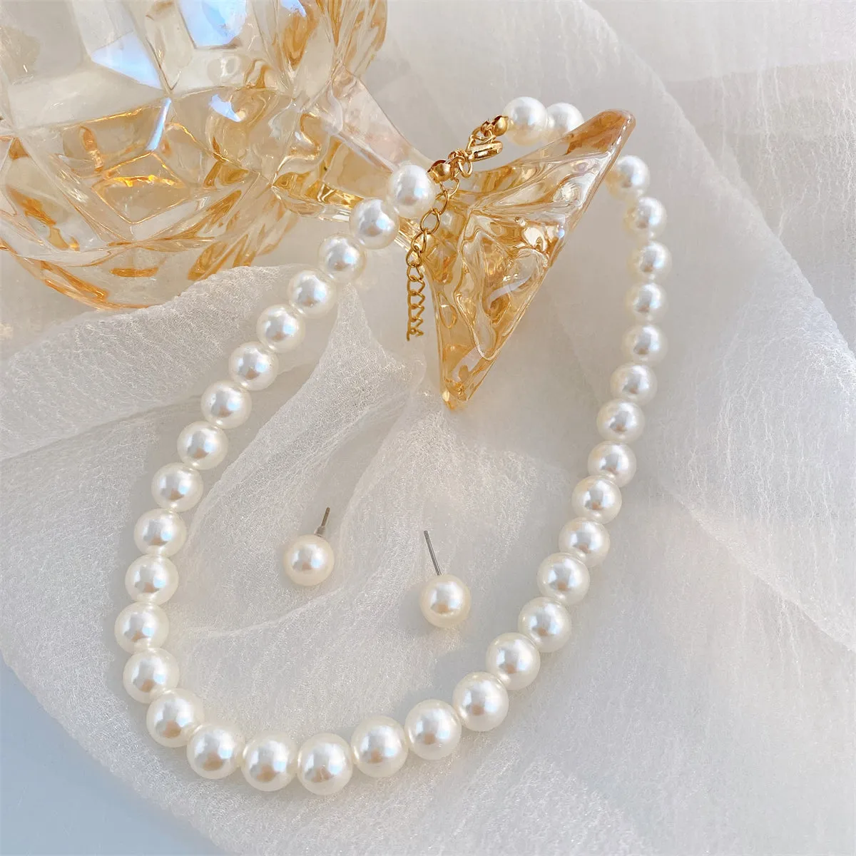 Pearl & 18K Gold-Plated Necklace & Stud Earrings