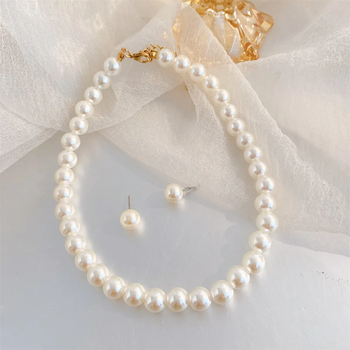 Pearl & 18K Gold-Plated Necklace & Stud Earrings
