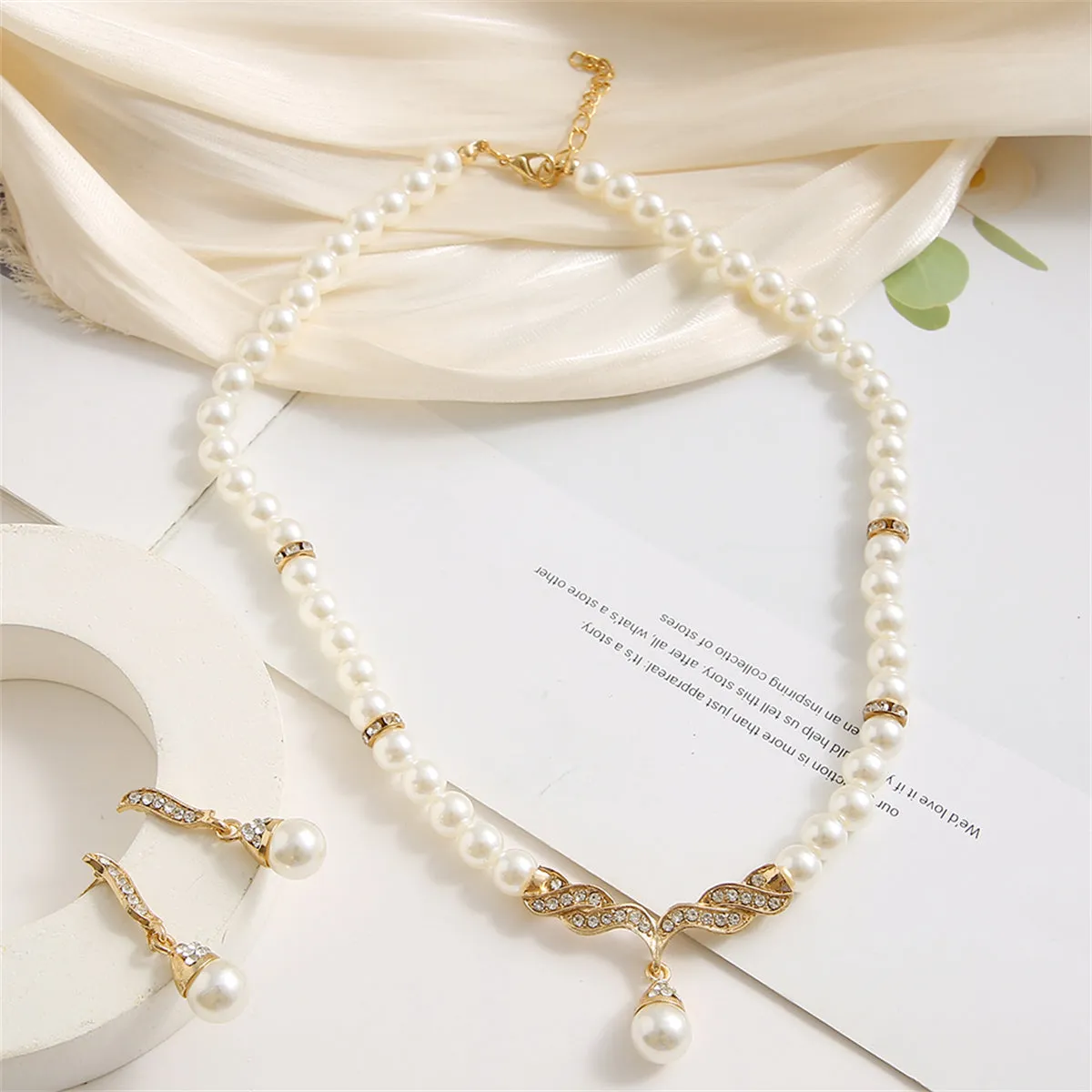 Pearl & Cubic Zirconia 18K Gold-Plated Drop Necklace & Earrings