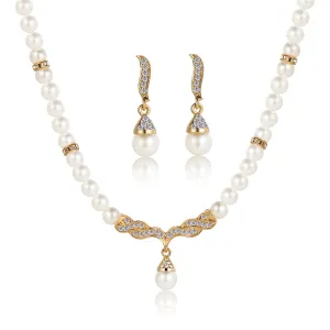 Pearl & Cubic Zirconia 18K Gold-Plated Drop Necklace & Earrings