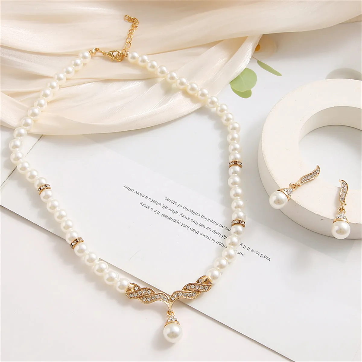 Pearl & Cubic Zirconia 18K Gold-Plated Drop Necklace & Earrings