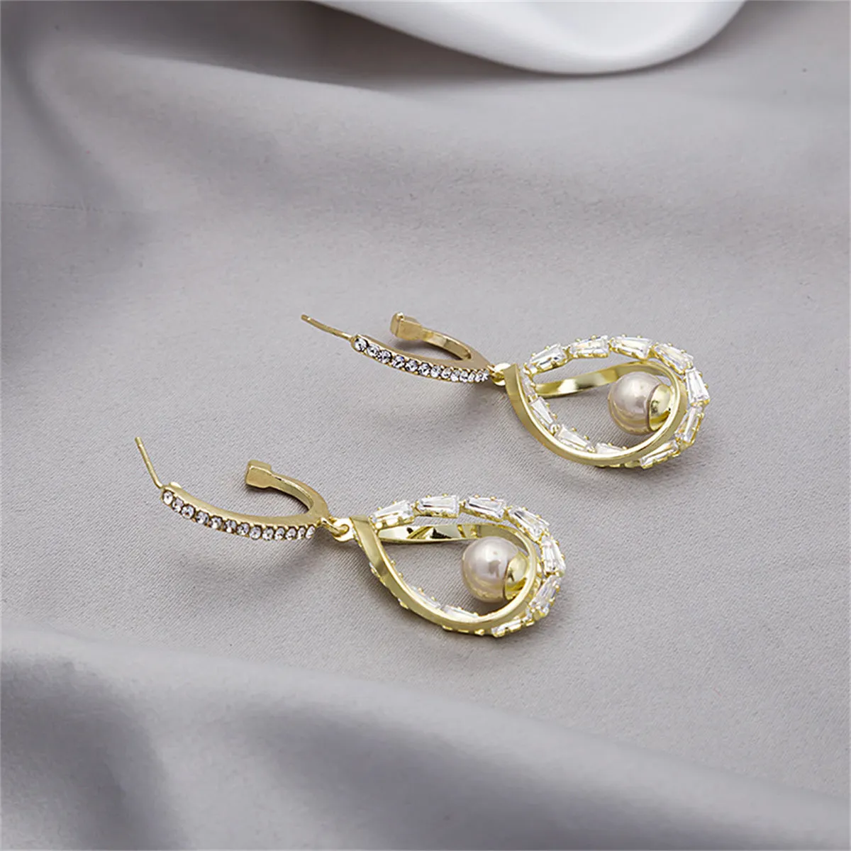 Pearl & Cubic Zirconia 18K Gold-Plated Stacked Teardrop Earrings