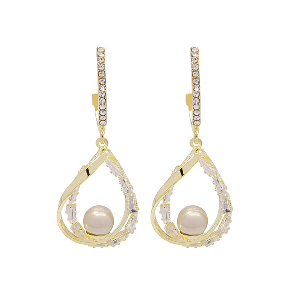 Pearl & Cubic Zirconia 18K Gold-Plated Stacked Teardrop Earrings