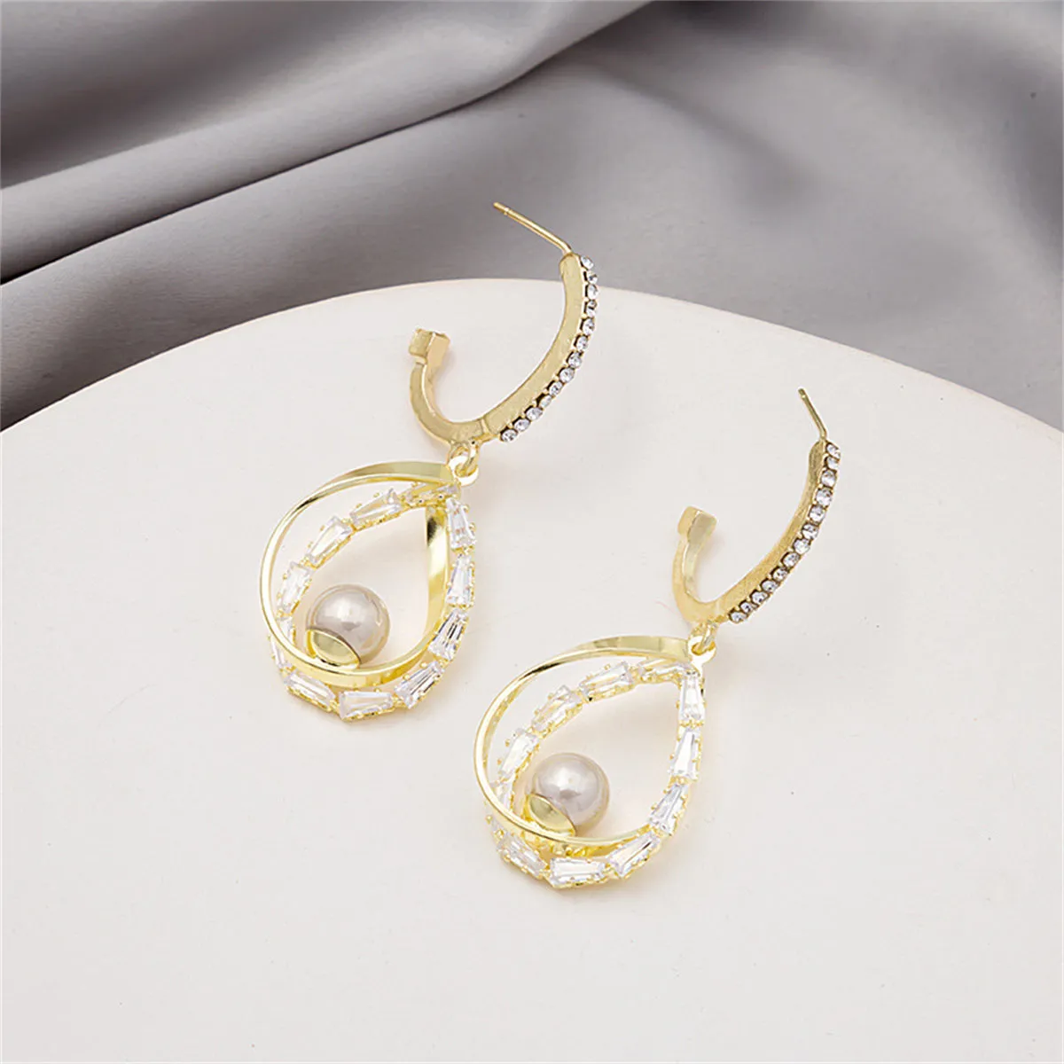 Pearl & Cubic Zirconia 18K Gold-Plated Stacked Teardrop Earrings