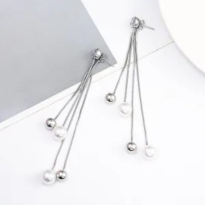 Pearl & Cubic Zirconia Silver-Plated Ball Tassel Drop Earrings
