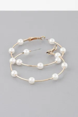 Pearl bead hoop earrings