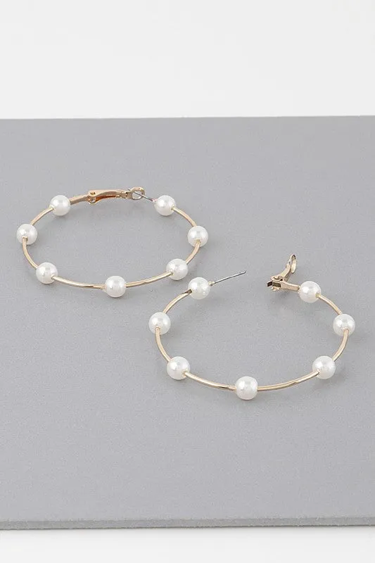 Pearl bead hoop earrings