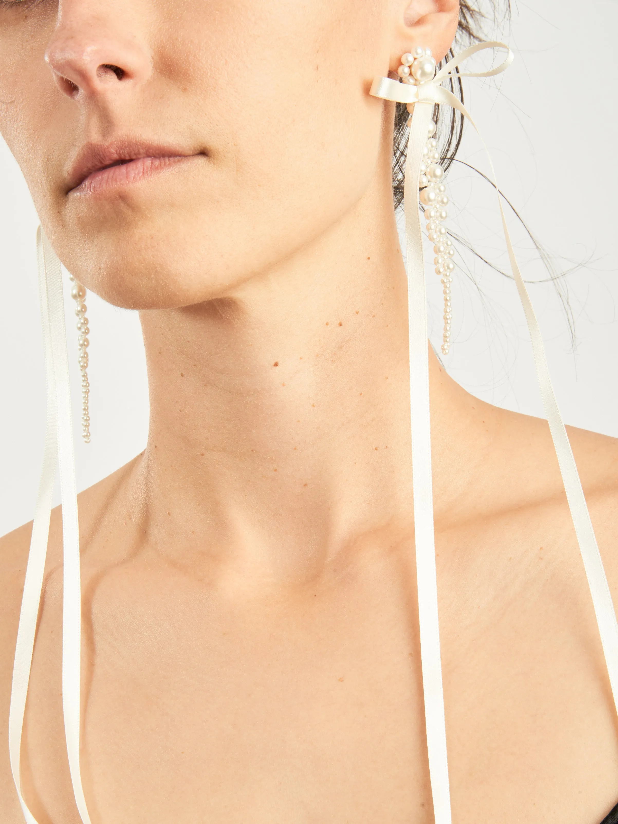 Pearl/Ivory Bow Ribbon Drip Earrings