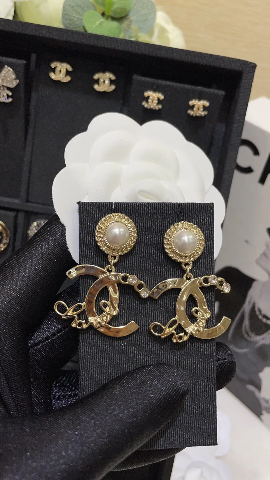 Pearls - Goldtone Dangle Earrings
