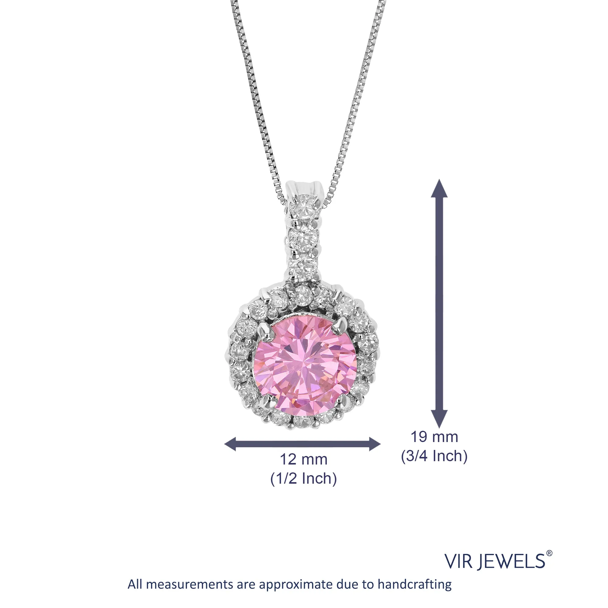 Pendant Necklace, Pink CZ Solitaire Pendant Necklace for Women in 0.925 Sterling Silver with 18 Inch Chain