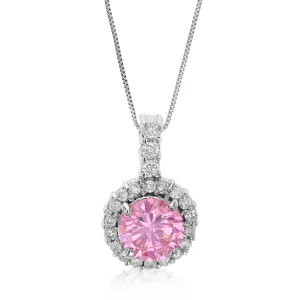 Pendant Necklace, Pink CZ Solitaire Pendant Necklace for Women in 0.925 Sterling Silver with 18 Inch Chain