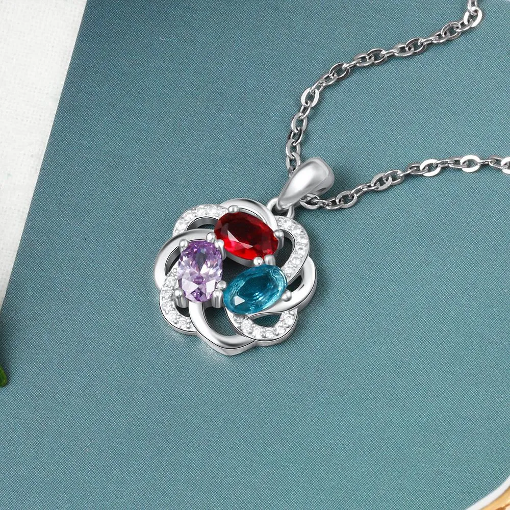 Personalized Copper 3 Oval Birthstones Pendant Necklace, Fashion Jewelry Gift for Women
