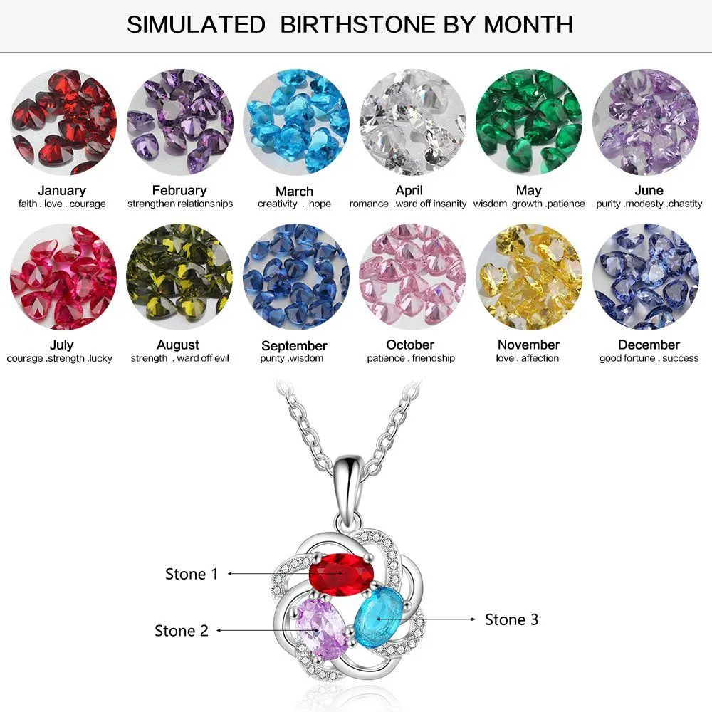 Personalized Copper 3 Oval Birthstones Pendant Necklace, Fashion Jewelry Gift for Women