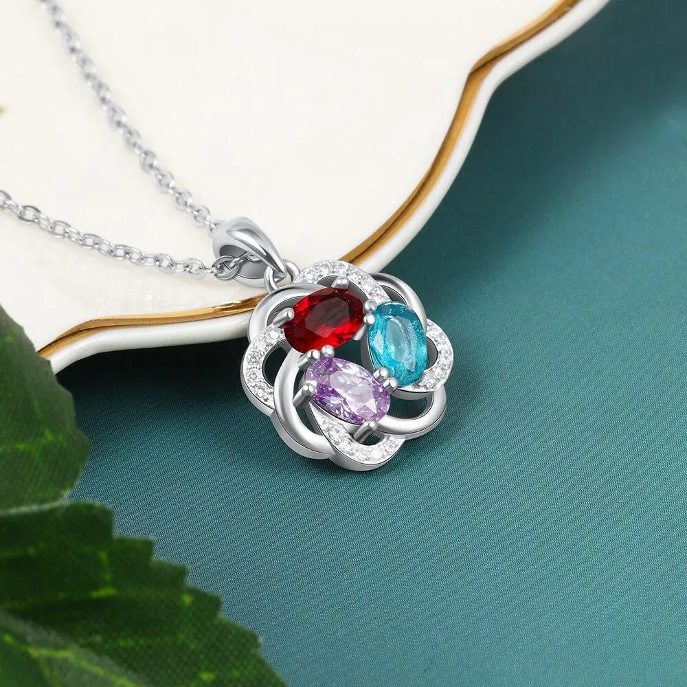 Personalized Copper 3 Oval Birthstones Pendant Necklace, Fashion Jewelry Gift for Women