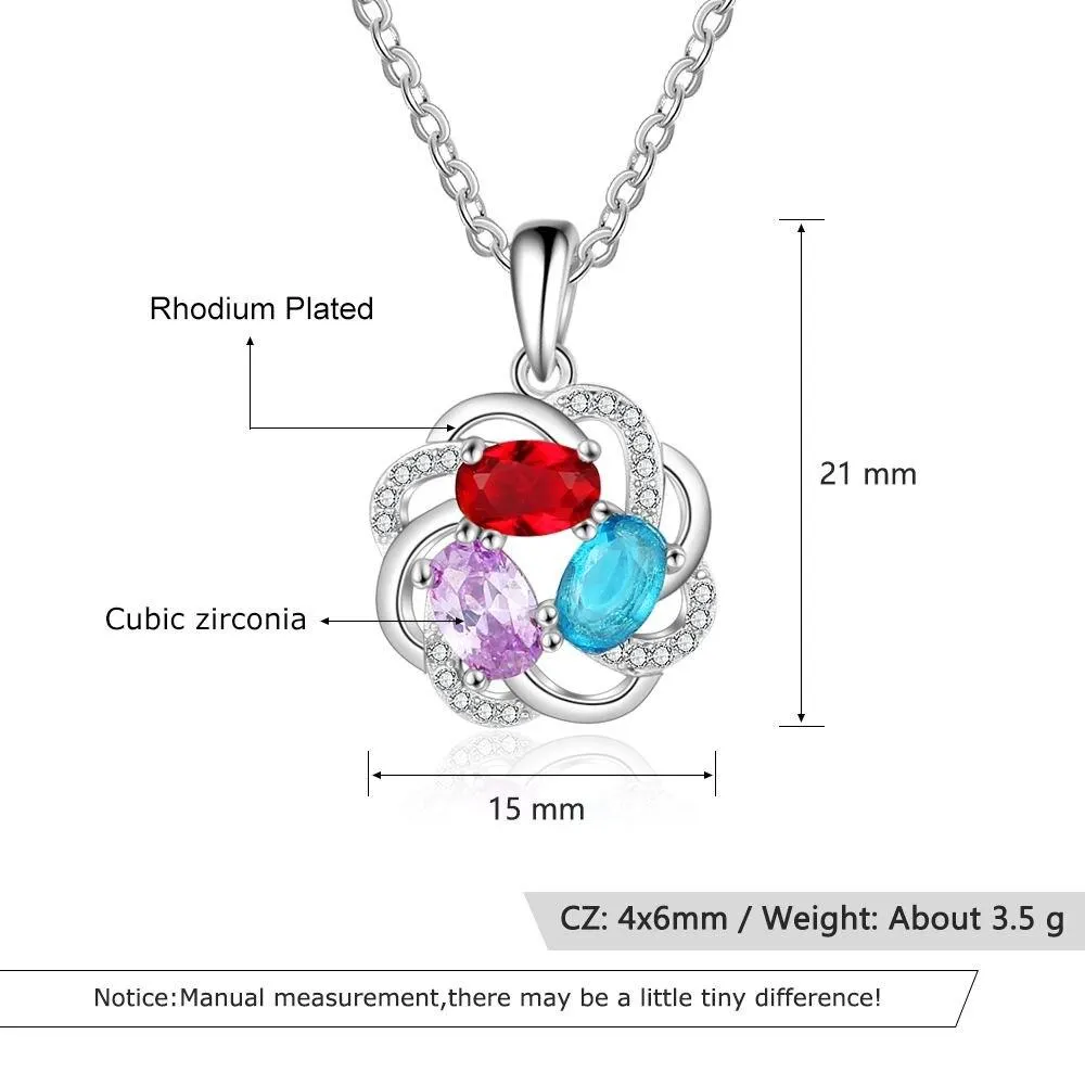 Personalized Copper 3 Oval Birthstones Pendant Necklace, Fashion Jewelry Gift for Women