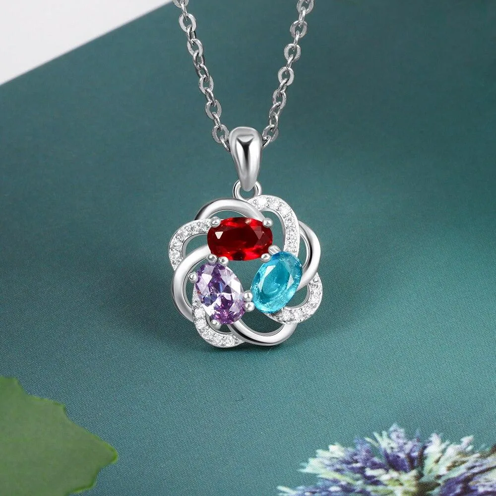 Personalized Copper 3 Oval Birthstones Pendant Necklace, Fashion Jewelry Gift for Women