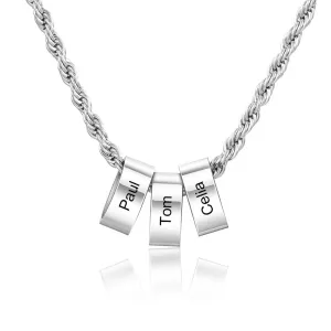 Personalized Engraving 3 Beads Name Charm Necklace for Men