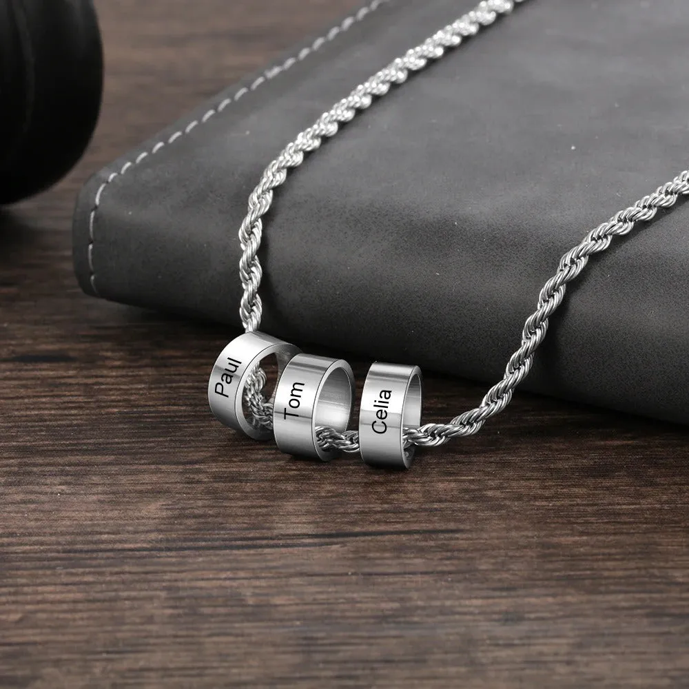 Personalized Engraving 3 Beads Name Charm Necklace for Men