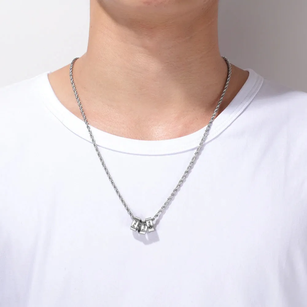 Personalized Engraving 3 Beads Name Charm Necklace for Men