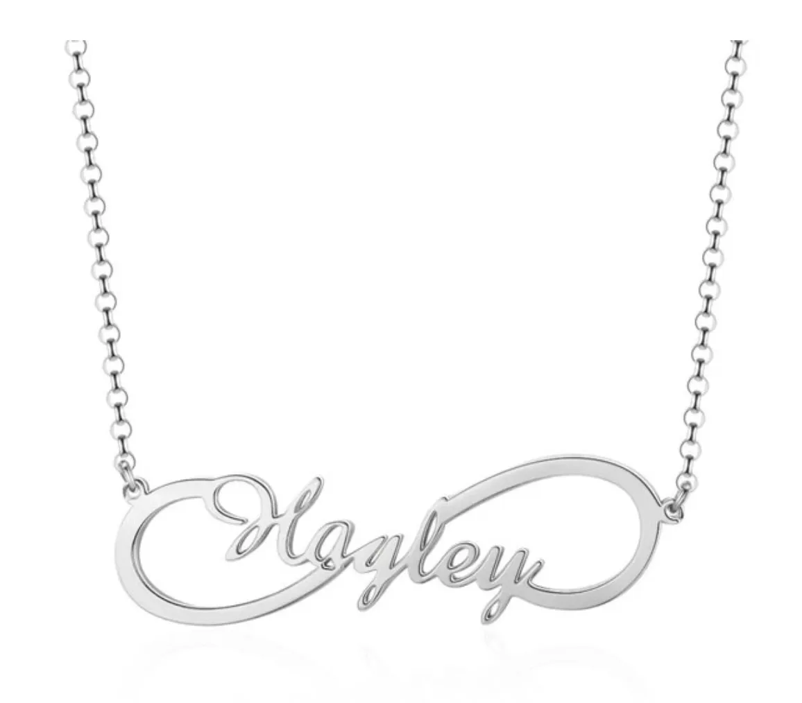 Personalized Sterling Silver Necklace - Infinity Name Pendant Necklaces - Custom Nameplate - Customized Gift
