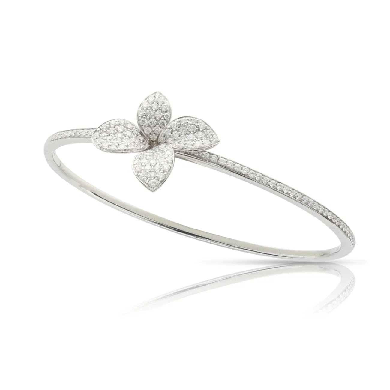 Petit Garden 18K White Gold Pavé Diamond Flower Bangle Bracelet