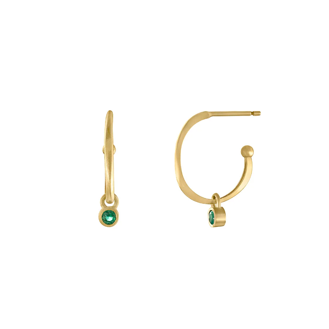 Petite Halo Huggies with  Emerald Charms