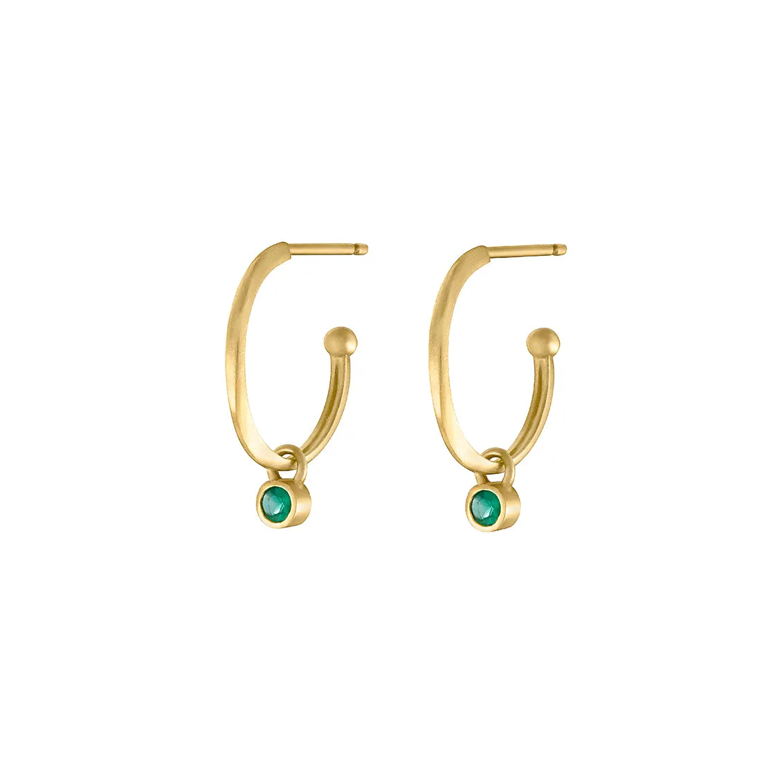 Petite Halo Huggies with  Emerald Charms