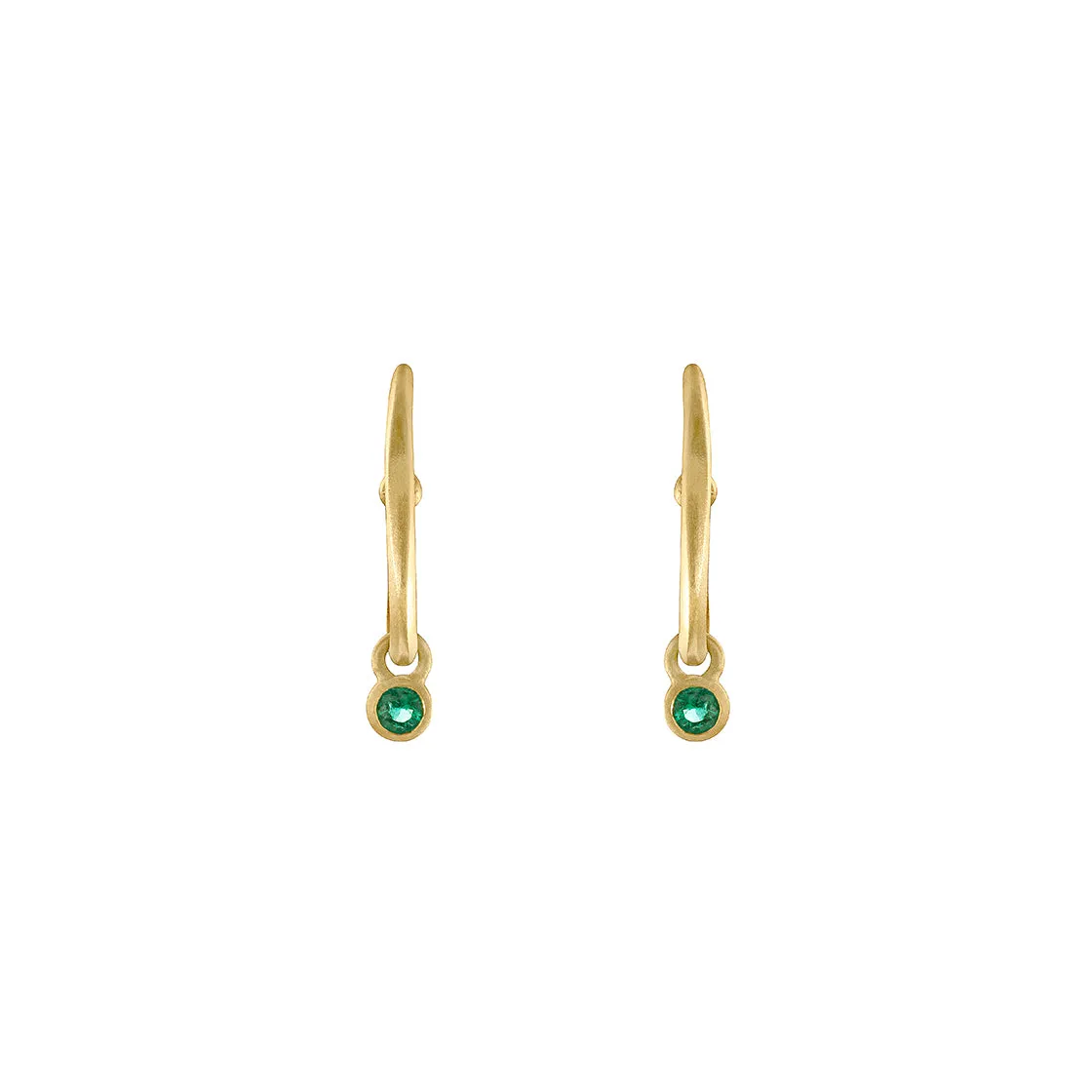 Petite Halo Huggies with  Emerald Charms