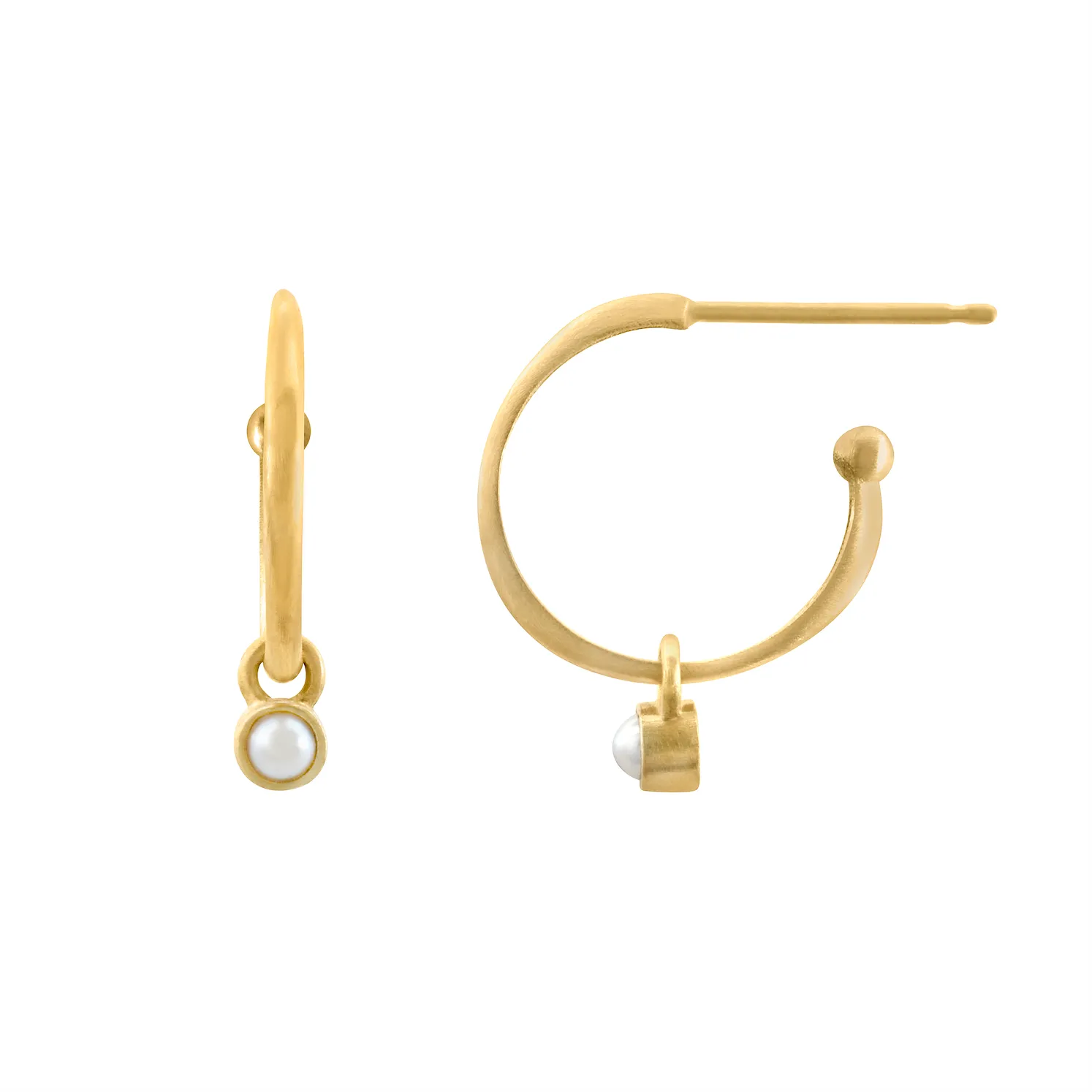 Petite Halo Huggies with Pearl Charms