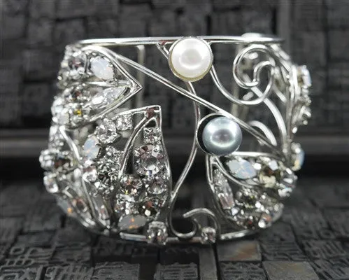 Philippe Ferrandis Cuff with Crystals and Pearls