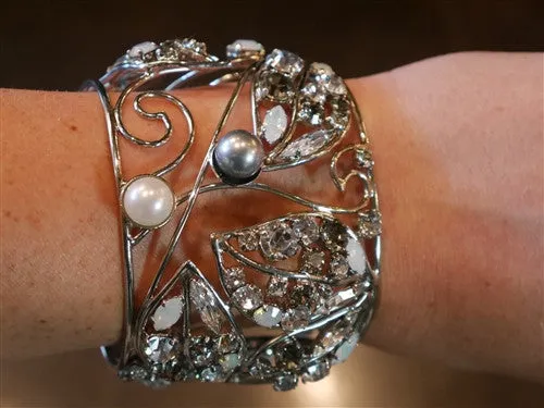 Philippe Ferrandis Cuff with Crystals and Pearls